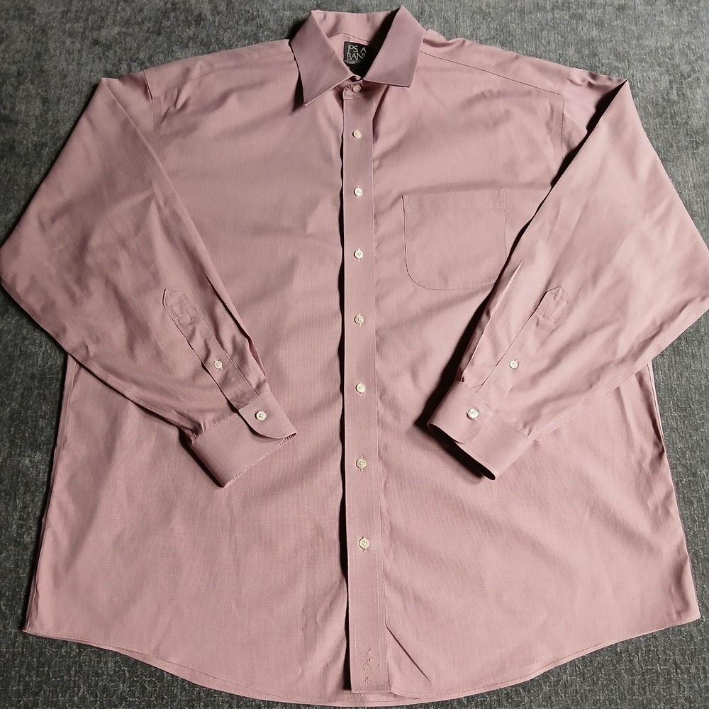 Jos A Bank Travelers Collection Dress Shirt Mens 17-35 Pink Cotton Button Down